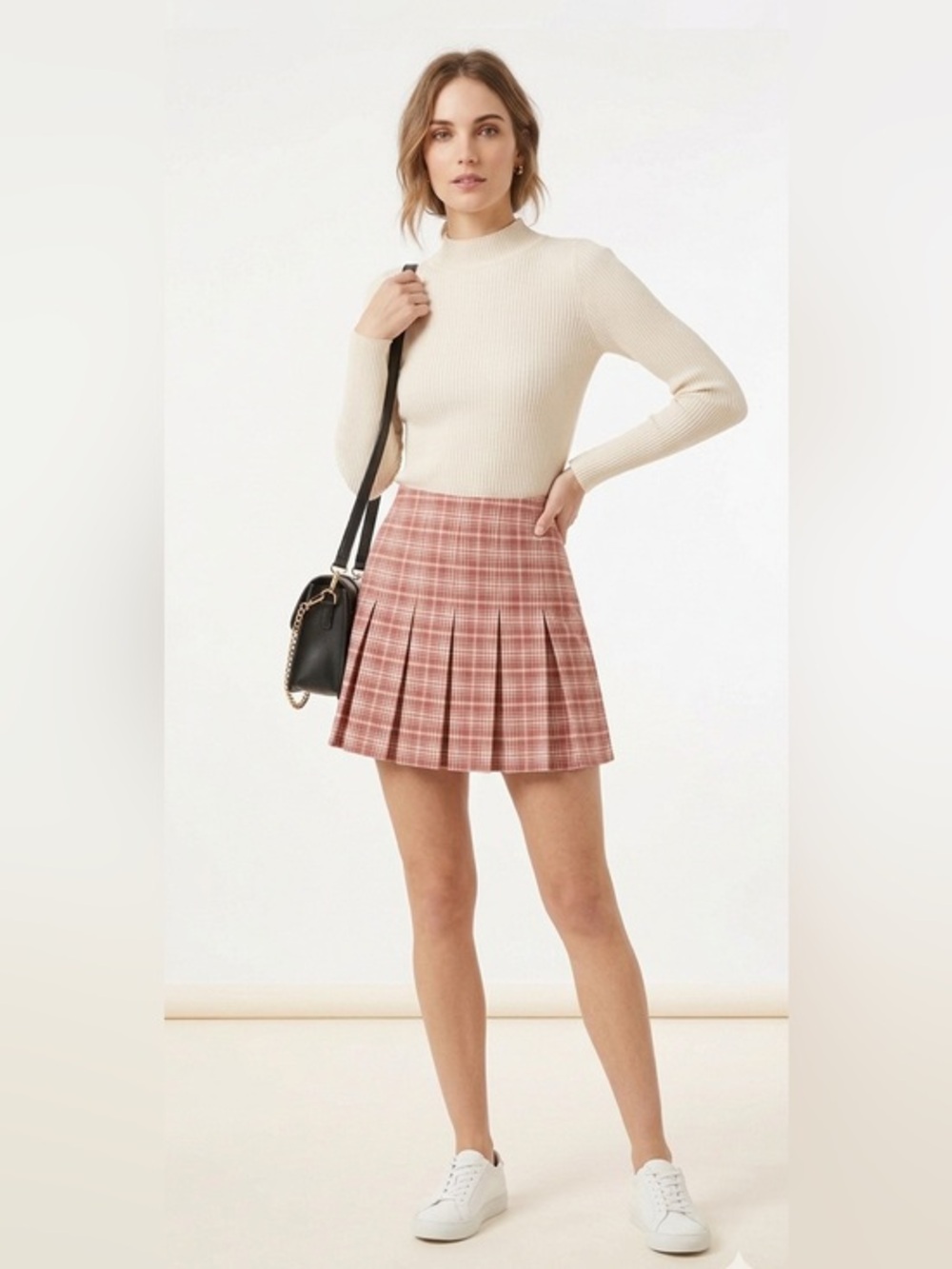 Forever 21 Preppy Pink & White Plaid Mini Skirt Size Small Lined